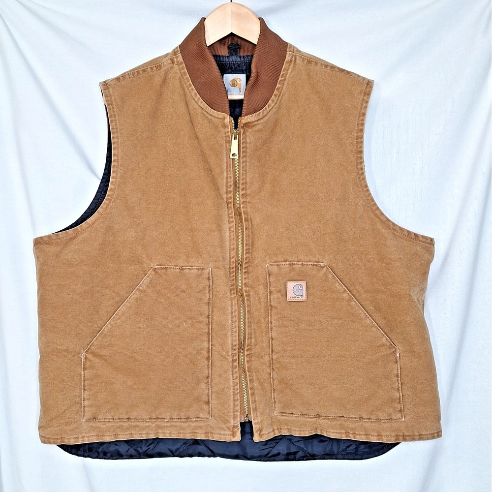Carhartt Iconic Duck Vest Quilted 2XL Carhartt Brown Tan Canvas Workwear V02 211